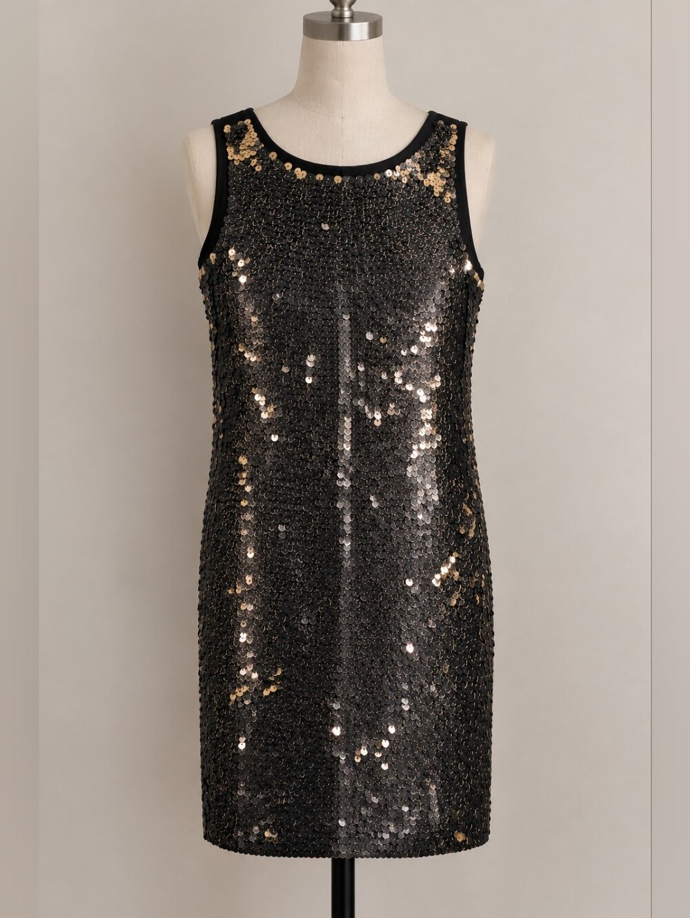 Sweewë Paris Black & Gold Sequin Shift Dress Size L